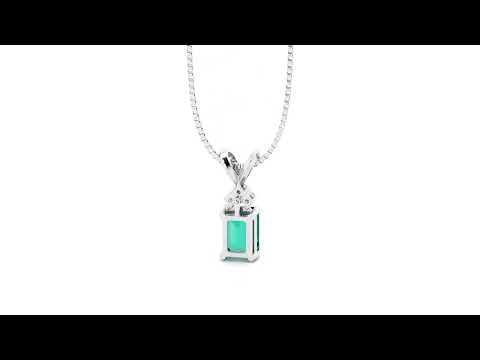 Video of 14K White Gold Created Paraiba Tourmaline with Genuine Diamond Pendant 1.03 Carats Total Emerald Cut P10246.   Includes a Peora gift box. Free shipping, 45-day returns, authenticity guaranteed.