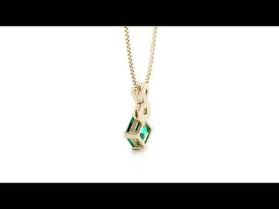 Video of Peora 14K Yellow Gold Created Colombian Emerald and Lab Grown Diamond Pendant Asscher Cut P10238.   Includes a Peora gift box. Free shipping, 45-day returns, authenticity guaranteed.