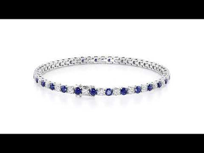 Blue Sapphire and Diamond Tennis Bracelet 14K Gold 9.50 Carats