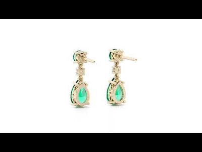 Video of Peora 14K Yellow Gold Created Colombian Emerald and Lab Grown Diamond Drop Earrings E19398.  Includes a Peora gift box. Free shipping, 45-day returns, authenticity guaranteed.