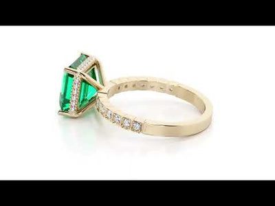 Video of Peora 14K Yellow Gold Created Colombian Emerald and Lab Grown Diamond Hidden Halo Ring. Includes a Peora gift box. Free shipping, 45-day returns, authenticity guaranteed.