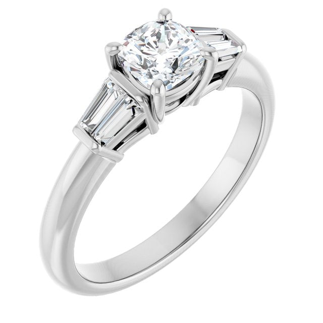 14K White 5x5 mm Cushion 1/4 CTW Natural Diamond Semi-Set Engagement Ring