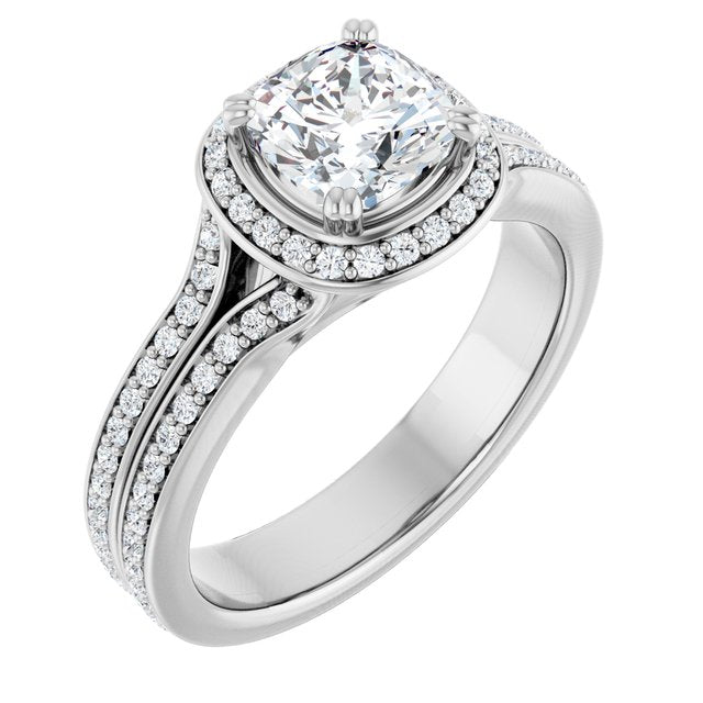 14K White 6x6 mm Cushion 1/3 CTW Natural Diamond Semi-Set Engagement Ring