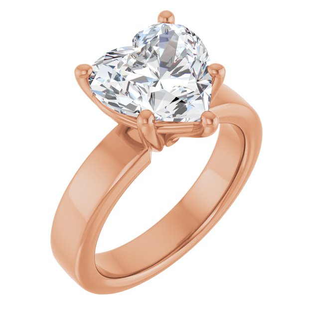 14K Rose 10x10 mm Heart Solitaire Engagement Ring Mounting