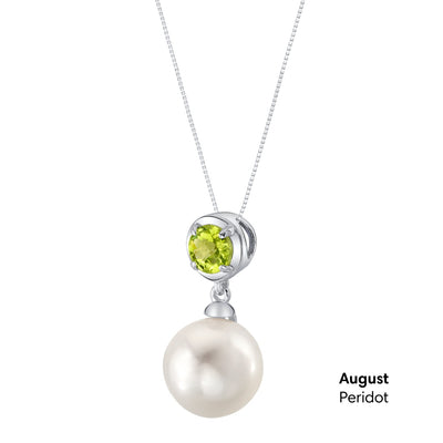 Simple Freshwater Cultured Pearl Birthstone Necklace in Sterling Silver - August Peridot