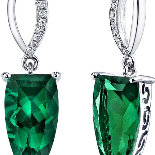 Emerald Earrings 14 Karat White Gold Half Marquise 5.5 Carats