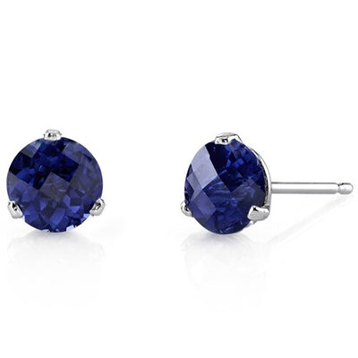Blue Sapphire Stud Earrings 14 Karat White Gold 2.25 Carats