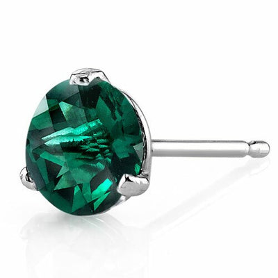 Emerald Stud Earrings 14 Kt White Gold Round Shape 1.5 Carats