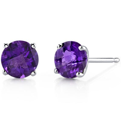 Amethyst Stud Earrings 14 Kt White Gold Round Shape 1.5 Carats