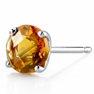 Citrine Stud Earrings 14 Kt White Gold Round Shape 1.75 Carats