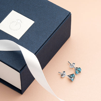 Swiss Blue Topaz Stud Earrings 14 Karat White Gold 2 Carats E18480-giftbox