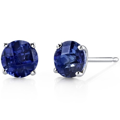 Blue Sapphire Round Stud Earrings 14 Karat White Gold 2.25 Carats