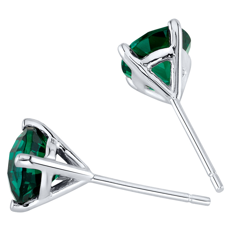 Emerald Stud Earrings 14 Kt White Gold Round Shape 1.5 Carats