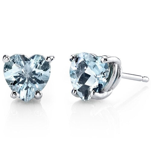 Aquamarine Heart Shape Stud Earrings and Pendant with Diamond Accent 14K White Gold 2.15 ctw Gift Set