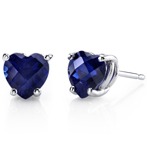 Blue Sapphire Stud Earrings 14 Karat White Gold Heart Shape