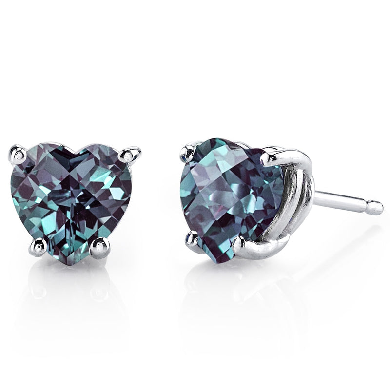 Alexandrite Heart Shape Stud Earrings and Pendant with Diamond Accent 14K White Gold 3.07 ctw Gift Set