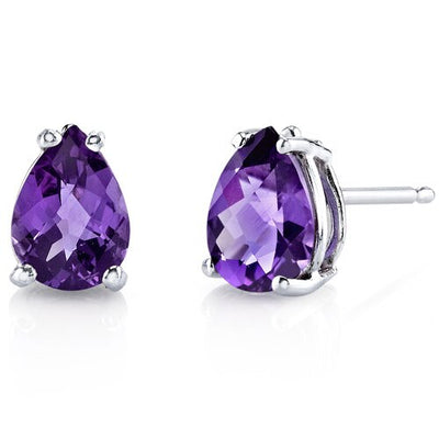 Amethyst Pear Shape Stud Earrings and Pendant with Diamond Accent 14K White Gold 2.78 ctw Gift Set