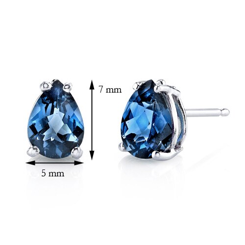 London Blue Topaz Earrings 14K White Gold Pear | E18560 | Peora