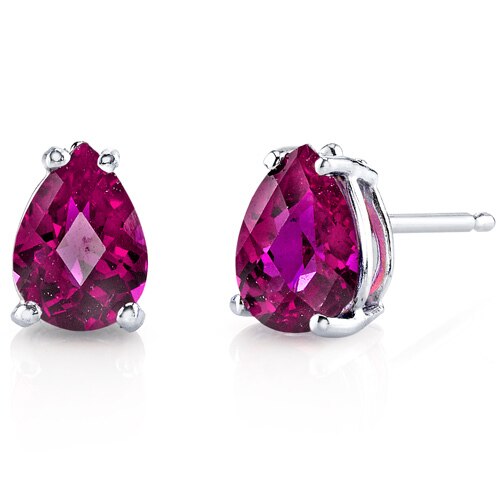 Ruby Pear Shape Stud Earrings and Pendant with Diamond Accent 14K White Gold 4.42 ctw Gift Set