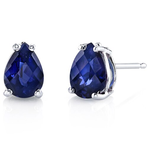 Blue Sapphire Stud Earrings 14 Karat White Gold Pear Shape E18564