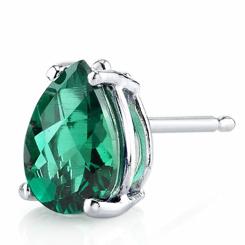 Emerald Stud Earrings 14 Karat White Gold Pear Shape 1.25 Carat