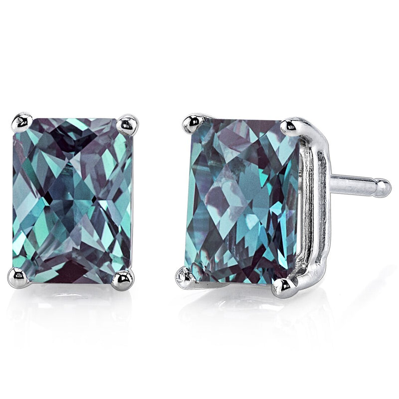 Alexandrite Stud Earrings 14 Karat White Gold Radiant Cut