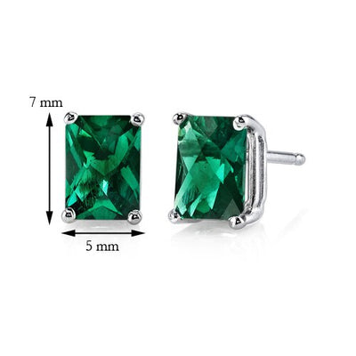 Emerald Stud Earrings 14 Kt White Gold Radiant Cut 1.75 Carats