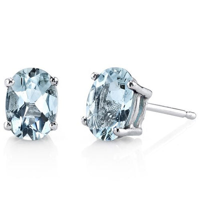 Aquamarine Stud Earrings 14 Kt White Gold Oval Shape 1.25 Carat