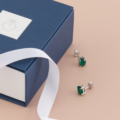 Emerald Stud Earrings 14 Karat White Gold Oval Shape 1.5 Carats