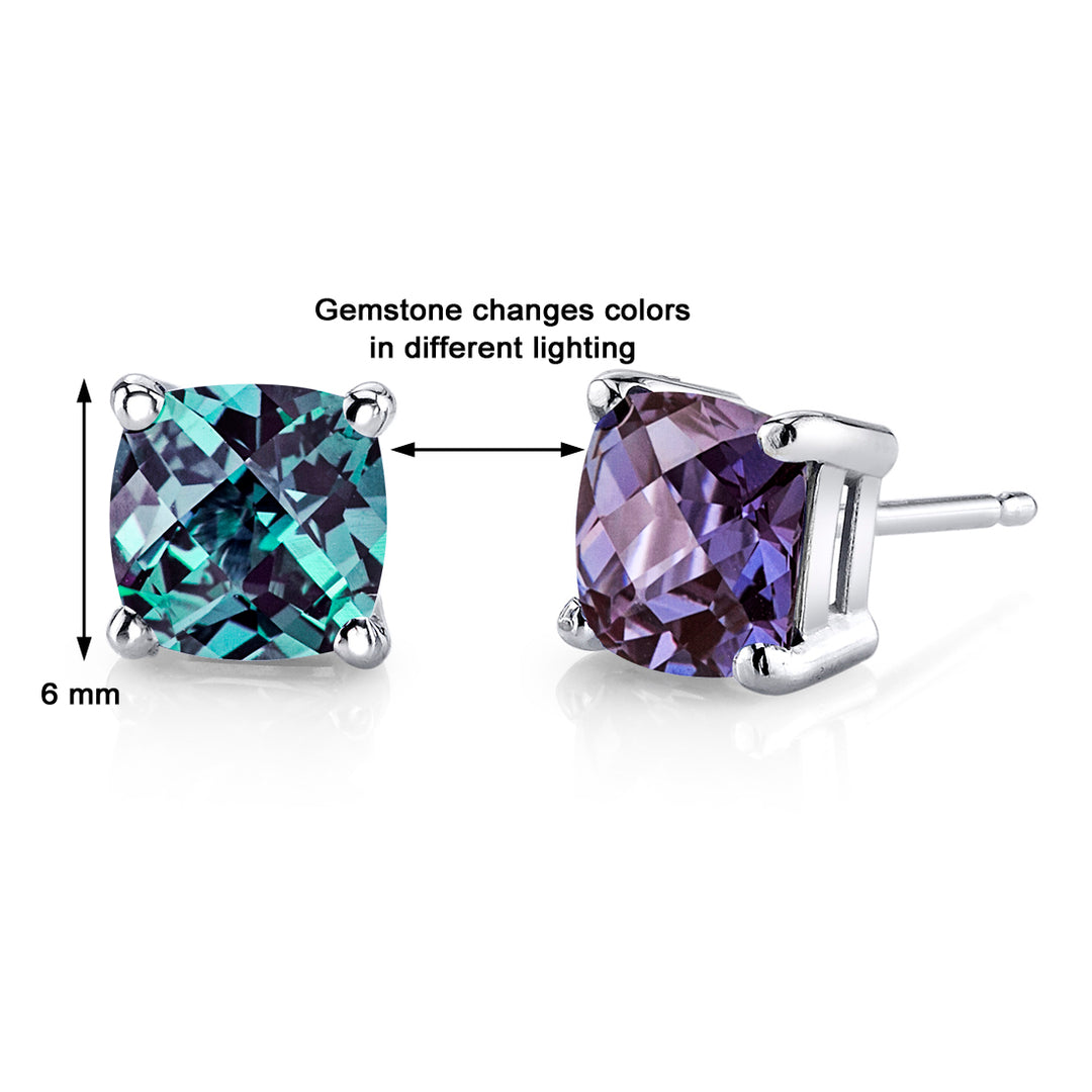 Alexandrite Earrings 14K White Gold Cushion Cut E18648 Peora