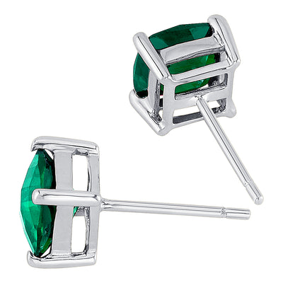 Emerald Stud Earrings 14 Kt White Gold Cushion Cut 1.75 Carats