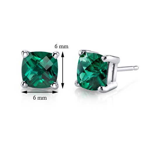 Emerald Stud Earrings 14 Kt White Gold Cushion Cut 1.75 Carats