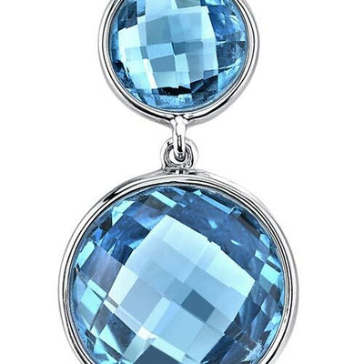 Swiss Blue Topaz Earrings 14 Kt White Gold Round Shape 15.5 Cts