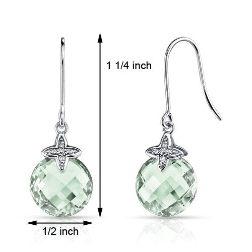 Green Amethyst Earrings 14 Kt White Gold Round Shape 6.75 Cts