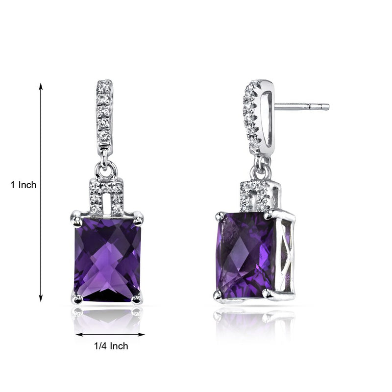 14K White Gold Amethyst Earrings Radiant Checkerboard Cut 4.00 Carats