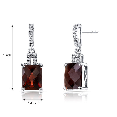 14K White Gold Garnet Earrings Radiant Checkerboard Cut 5.50 Carats