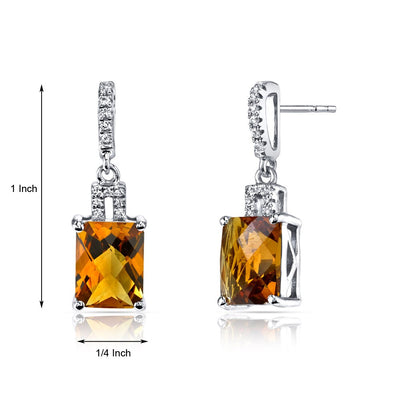 14K White Gold Citrine Earrings Radiant Checkerboard Cut 4.00 Carats