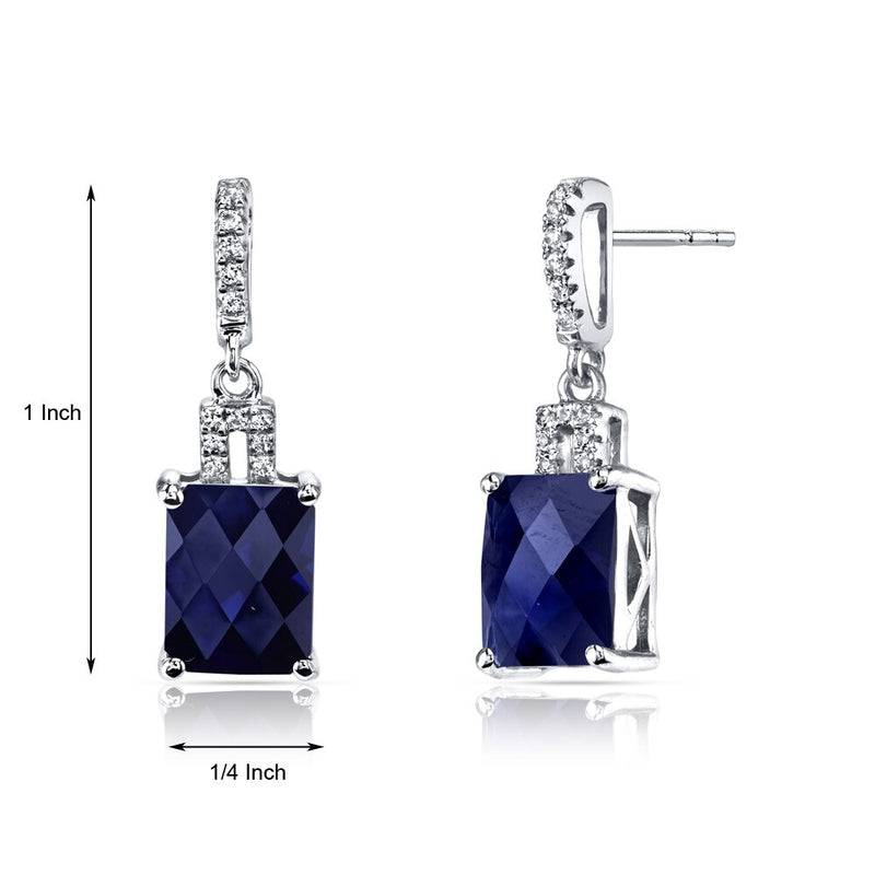 14K White Gold Created Sapphire Earrings Radiant Checkerboard Cut 6.00 Carats