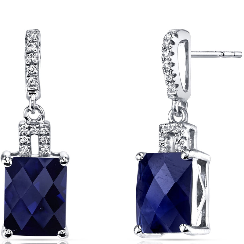 14K White Gold Created Blue Sapphire Earrings Radiant 6.00 Carats