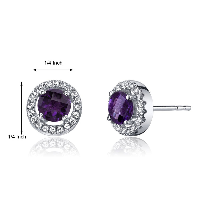 14K White Gold Amethyst Halo Earrings Round Checkerboard Cut 1.00 Carats