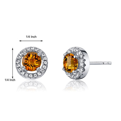 14K White Gold Citrine Halo Earrings Round Checkerboard Cut 0.75 Carats