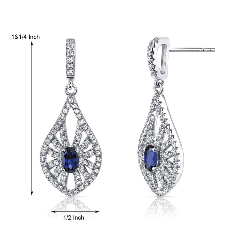 14K White Gold Created Blue Sapphire Chandelier Earrings 0.50 Carats