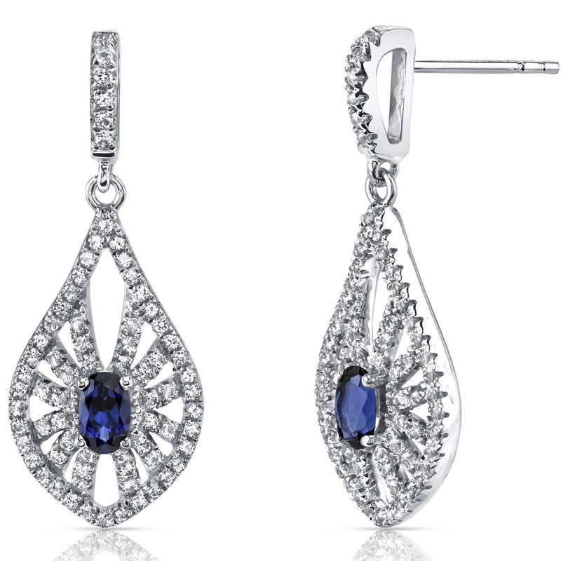14K White Gold Created Blue Sapphire Chandelier Earrings 0.50 Carats