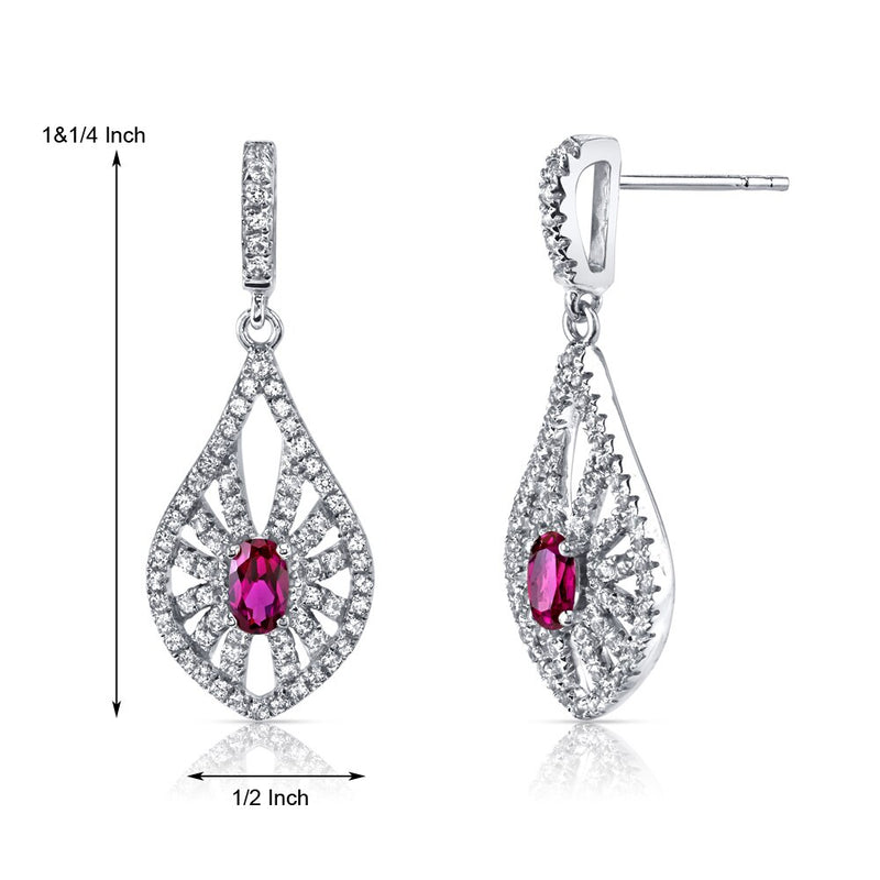 14K White Gold Created Ruby Chandelier Earrings 0.50 Carats