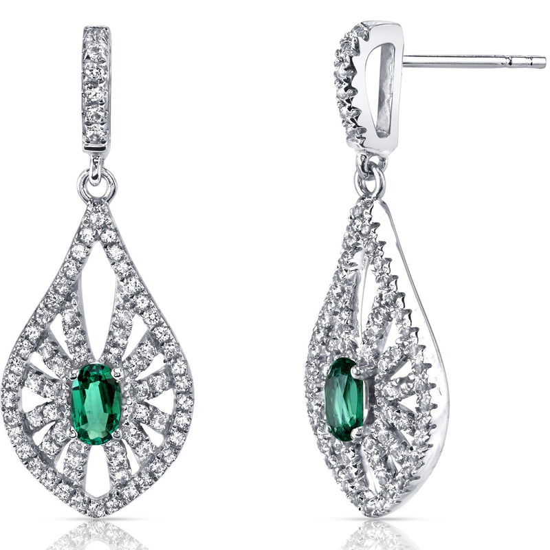 14K White Gold Created Emerald Chandelier Earrings 0.50 Carats