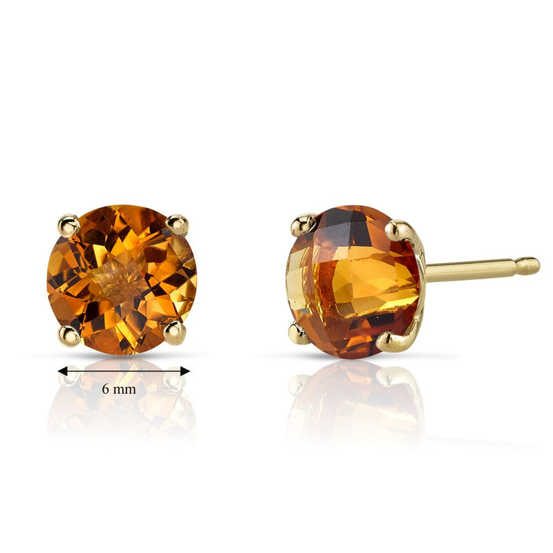 14K Yellow Gold Round Cut 1.75 Carats Citrine Stud Earrings