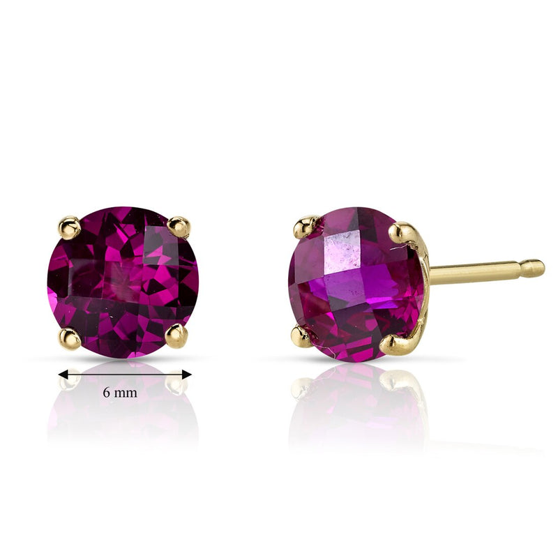 14K Yellow Gold Round Cut 2.25 Carats Created Ruby Stud Earrings