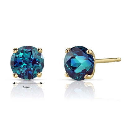 14K Yellow Gold Round Cut 2.00 Carats Created Alexandrite Stud Earrings