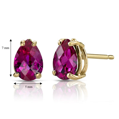 14K Yellow Gold Pear Shape 2.00 Carats Created Ruby Stud Earrings