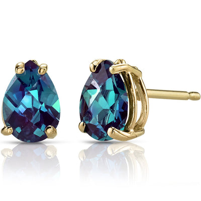 Alexandrite Pear Shape Stud Earrings and Pendant with Diamond Accent 14K Yellow Gold 4.30 ctw Gift Set